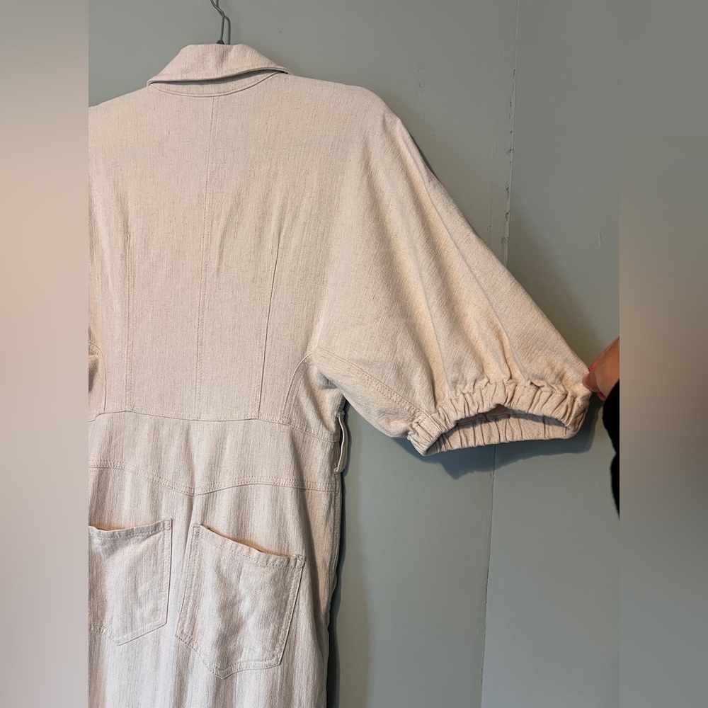 Divine Heritage Princess Cotton Linen Cargo Puff Sleeve Jumpsuit‎ Tan Size Small - Picture 9 of 11